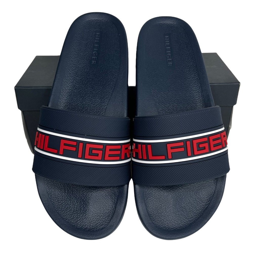 Tommy Hilfiger Mens ETTO Slide Sandals Size 11 Navy Blue Red Comfort Lightweight